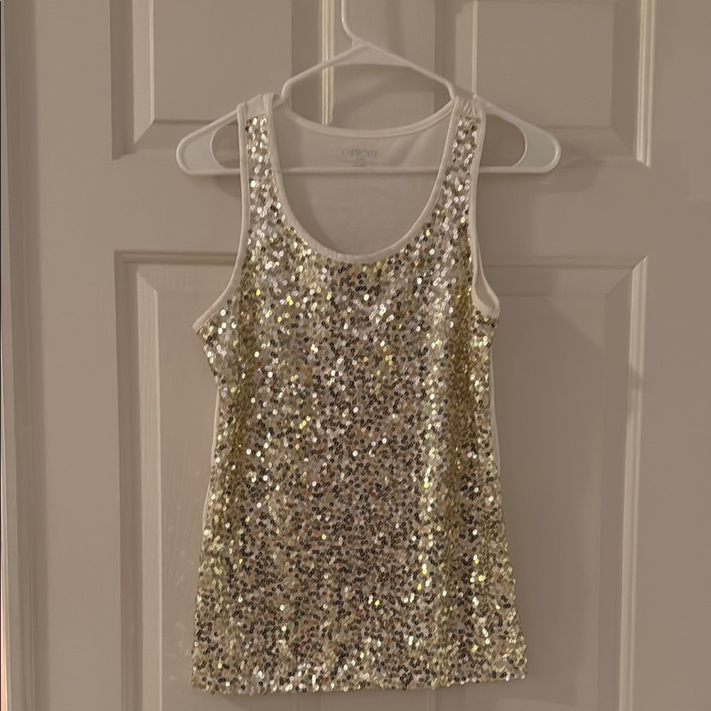 Cherokee White and Gold Sequin Top